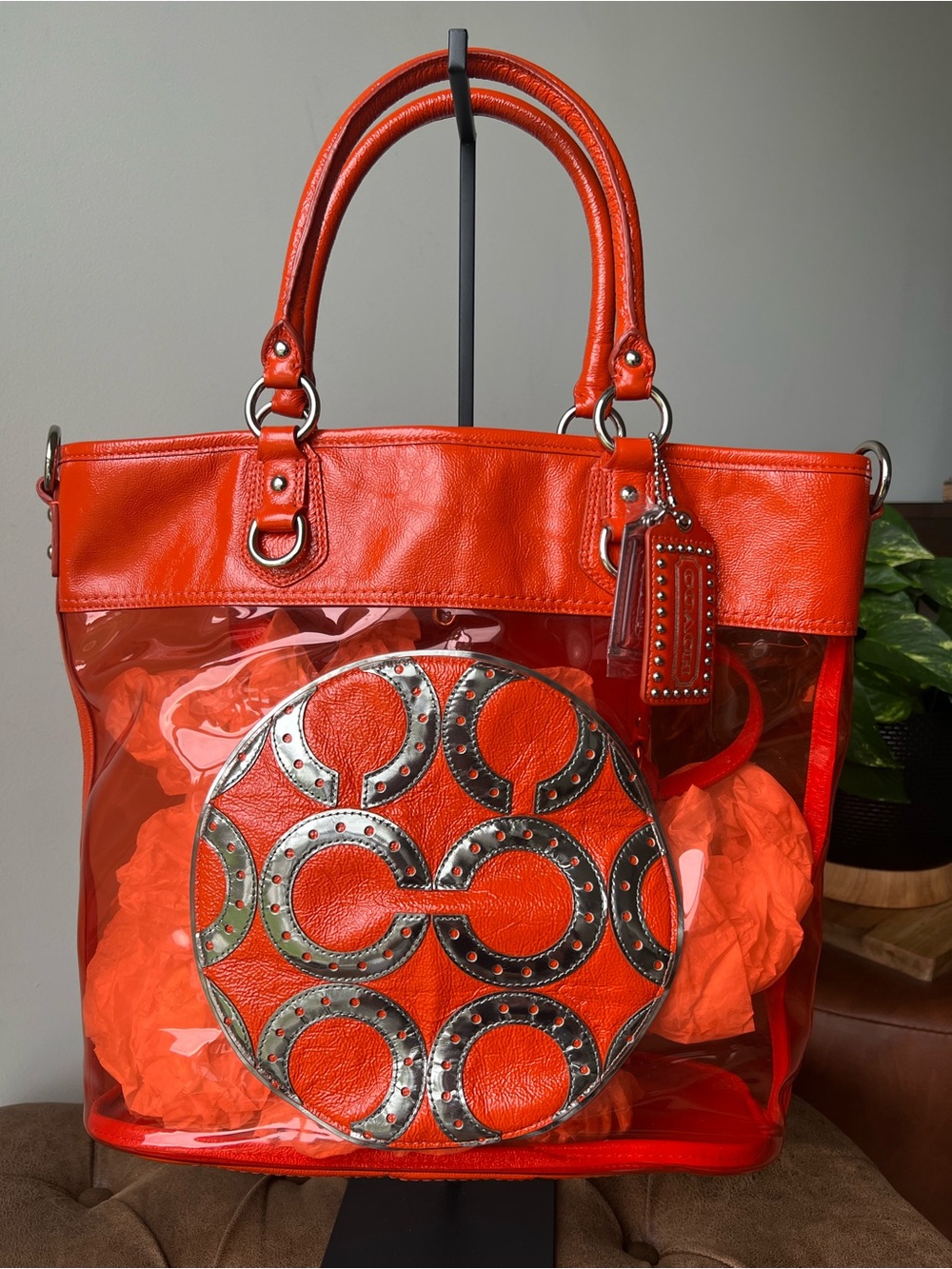Coach 15021 Transparent Clear Orange Tote Colette Rare Plastic Beach Bag